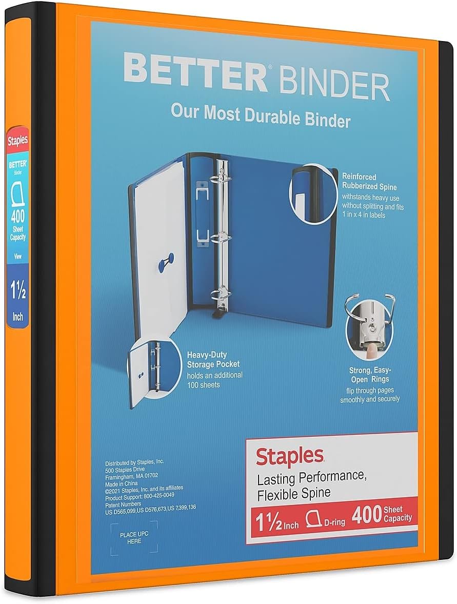 Staples Better Binder 2-Inch D-Ring View Binder, Reinforced Spine, Holds Up to 540 Sheets, Teal, for Office & School