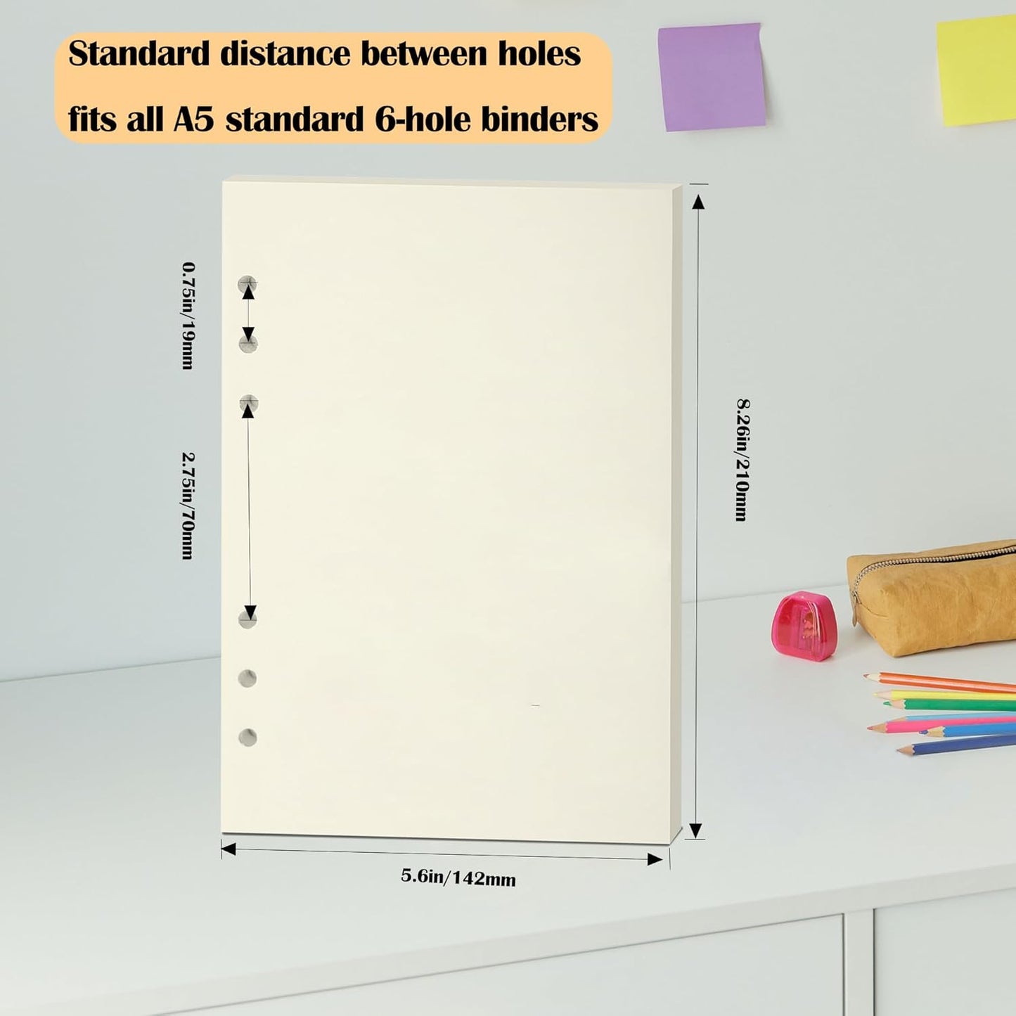 A5 Grid Filler Paper, 6-Hole Punched, 100GSM Graph Rule Paper/Quad Rule Filler Paper/Planner Inserts for Planners, Painting, and Bullet Journals,80 Sheets/160 Pages