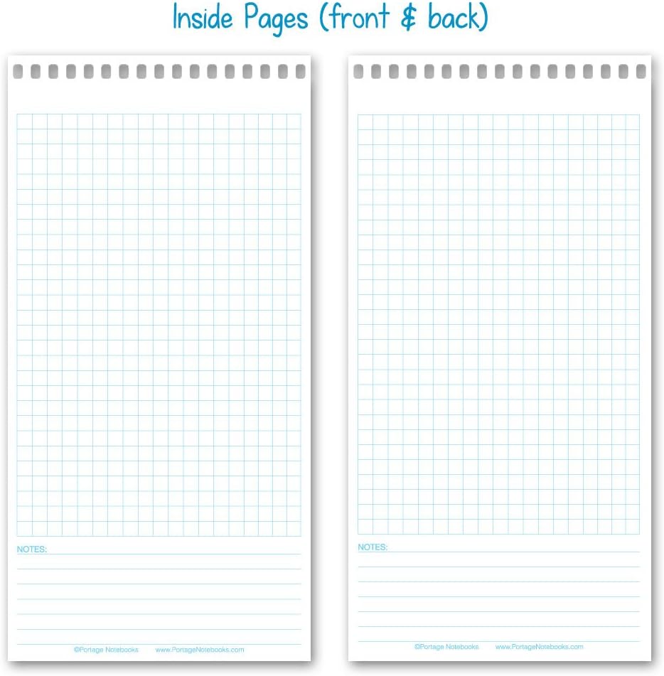 Portage Graph Paper Notebook – Top Bound Spiral Grid Notepad, Small Graph Notebook Writing Pad, Grid Paper, Reversible 4 Square / 5 Square with Notes Template, Extra Thick Cover For Extra Stability –