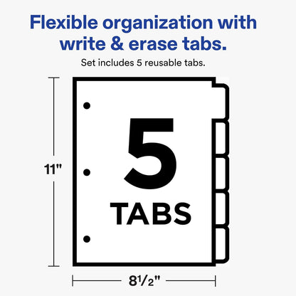 Avery Big Tab Write & Erase Dividers, 5 Multicolor Tabs, 1 Set (23180)