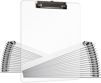 Plastic Clipboards, A4 Acrylic Clear Board 8.5x11 for Classroom, Students, Transparent Letter Size 9" x 12.5" with Low Profile Clip, Office & School Supply(Pack of 6)