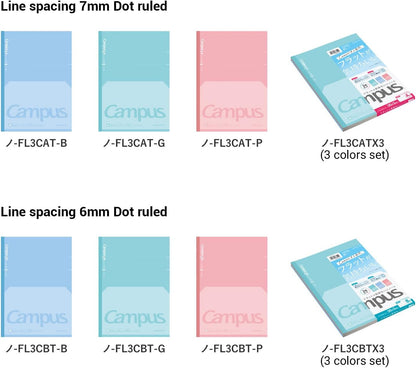 KOKUYO Campus Composition Kimochii Notebook, 5 Pack Feels Flat Semi-B5 Comp Book, Blue, Dot B 6mm Ruled, 30 Sheets School Lined Journal Notebook for Work Study Note Taking. Japan Import (NO-FL3CBT-B)