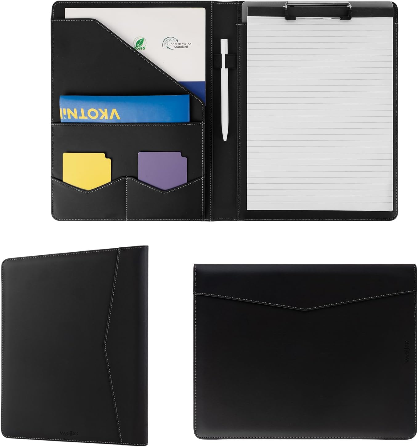 Professional Padfolio,Faux Leather Portfolio Folder Binder,Letter Size A4 Legal Writing Pad Holder for Business School Office Conference Notepad Clip Boards