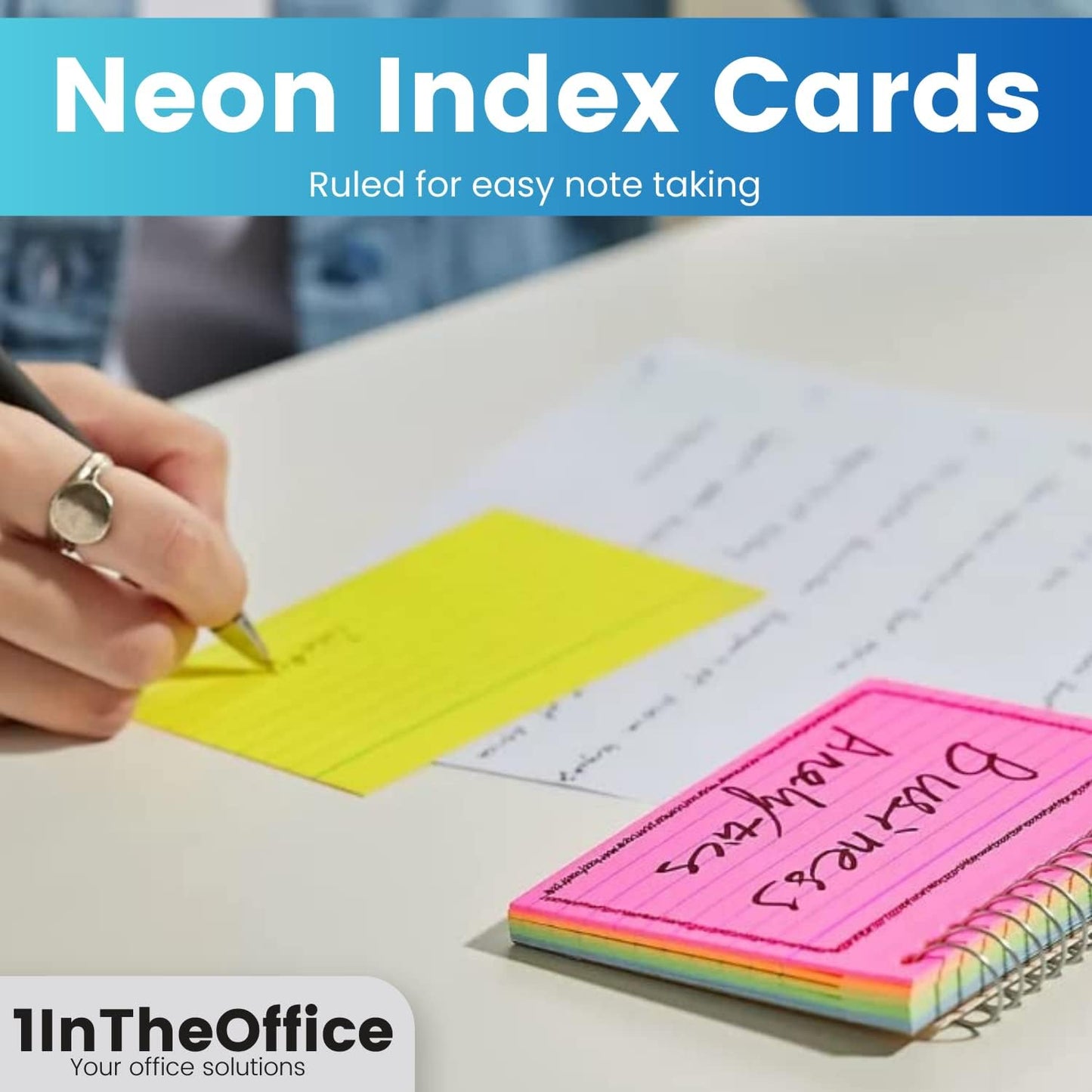 1InTheOffice Spiral Index Cards 3x5, Ruled Neon, Lined, Assorted Colors, 50 Cards/Pack (4 Pack)