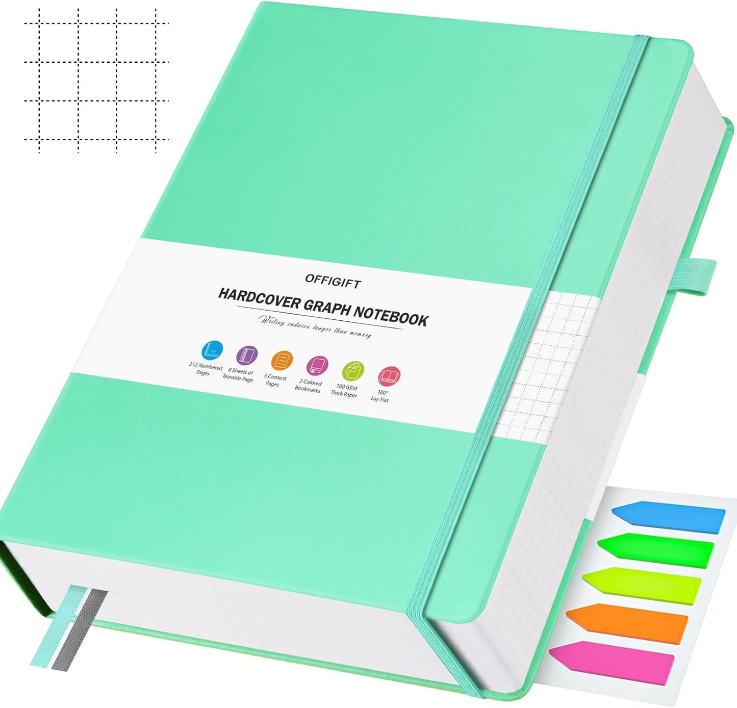 Graph Paper Notebook, 312 Numbered Pages B5 Hardcover Leather Journal, 100gsm No Bleed Grid Paper Notebook with Index Pages, Grid Notebook for Graphing Notes Math, 7.6'' X 10'', Black