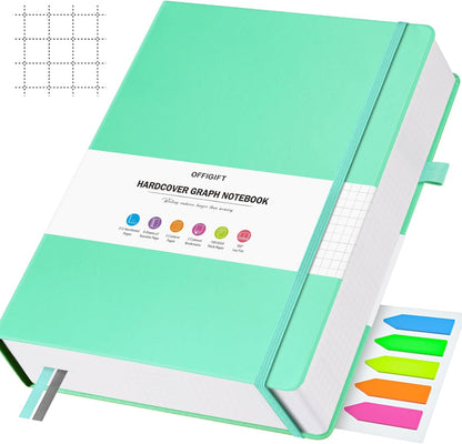 Graph Paper Notebook, 312 Numbered Pages B5 Hardcover Leather Journal, 100gsm No Bleed Grid Paper Notebook with Index Pages, Grid Notebook for Graphing Notes Math, 7.6'' X 10'', Black