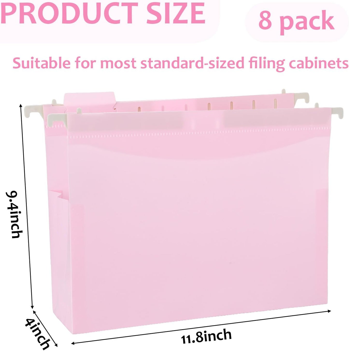 8Pack Plastic 4" Expanding Extra Capacity Hanging File Folder Heavy Duty Letter Size 11.8 x 9.4 inches Filing Cabinet Organizer Accordian Pocket for Legal Office Files Document (Morandi)