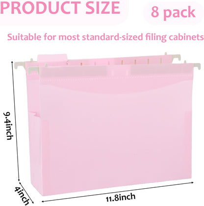 8Pack Plastic 4" Expanding Extra Capacity Hanging File Folder Heavy Duty Letter Size 11.8 x 9.4 inches Filing Cabinet Organizer Accordian Pocket for Legal Office Files Document (Morandi)