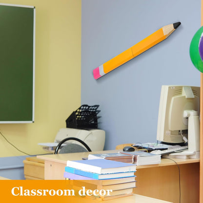 Yousoontic 31.5 Inch Giant Pencil Wall Art Wooden Jumbo Pencil Back to School Party Decoration Yellow Pen Props Preschool Kindergarten Graduation Classroom Decor for Home School Supplies