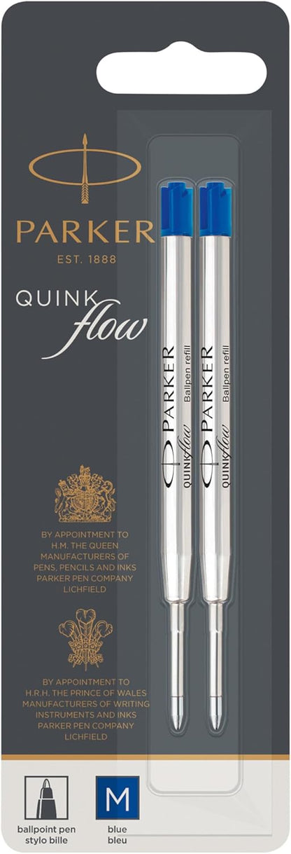 PARKER QUINKflow Ballpoint Pen Ink Refill, Medium Tip, Blue, 2 Pack