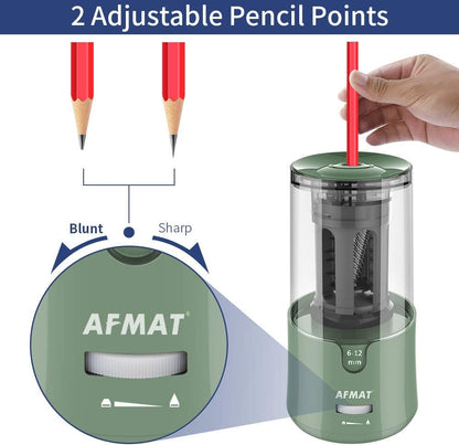 AFMAT Electric Pencil Sharpener, Auto Stop, Super Sharp & Fast, Electric Pencil Sharpener Plug in for 6-12mm No.2/Colored Pencils/Office/Home PS94