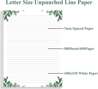Stationery Lined Paper, Letter Size Unpunched Ruled Filler Paper, 100Sheets/200Pages Loose-Leaf Line, 100gsm, 8.5'' x 11'', Leaf