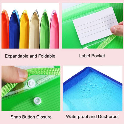 Plastic File Folder, 9 Pcs Large-Capacity Poly Envelope Expanding Wallet Document Folder Letter Size A4 Accordion File Pouch with Label Pocket, Snap Button for School Home Work Office Organization