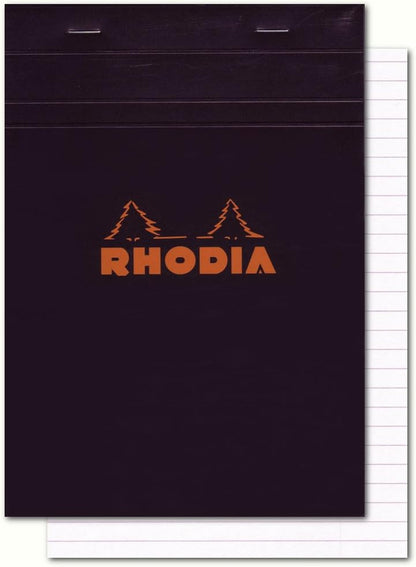 Rhodia Head Stapled Pad No16 A5, Ruled + Margin, 148x210mm-Black
