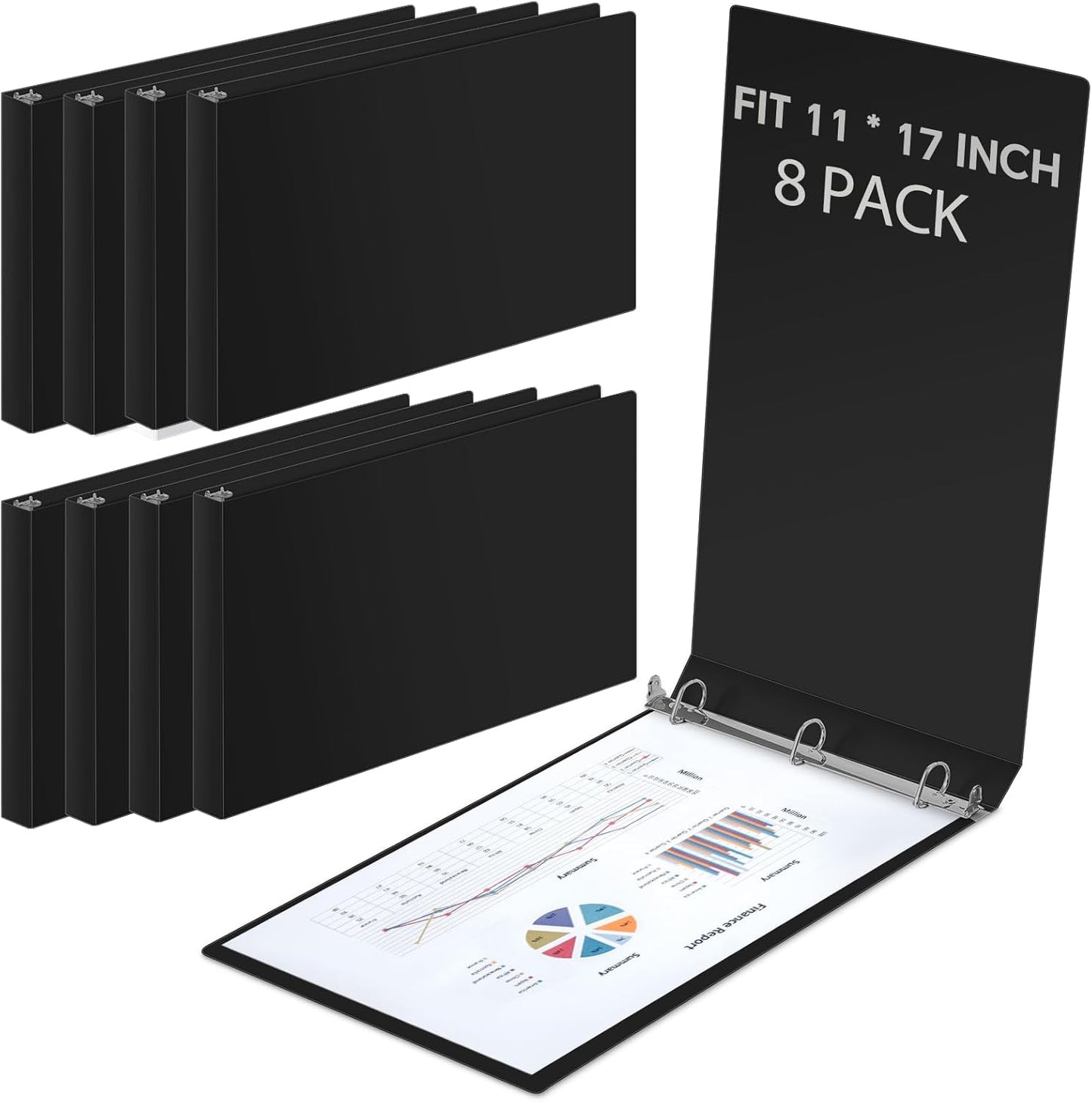 8 Pcs 3 Ring Binders Rings Heavy Duty View D Ring Binders Economy Holds 11" x 17" Paper for Artwork Blueprints, Office, Home, Work Places(White,3 Inch)