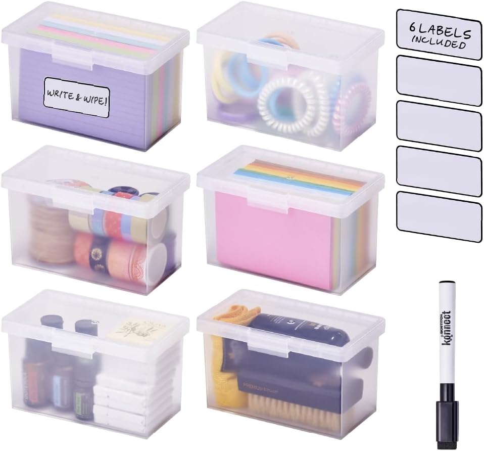 Bostitch Konnect Storage Containers with Lids, Office Organizer, Clear Plastic Box, Stackable for Index Cards, Labels, 1 Qt