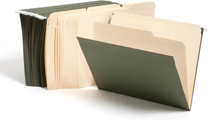 Smead Hanging File Folder, 1/5-Cut Adjustable Tab, Letter Size, Standard Green, Hanging Folders for Filing Cabinets, File Organizer Folder, 25 Count
