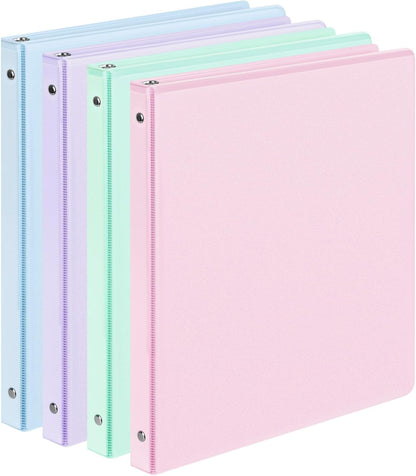 6 Pack Extra Durable 3 Ring Binders 1 inch, Sooez 1” Three Round Ring Binders with Pockets, Cute Customizable Clear View Cover for 8.5 x 11 Letter Size Papers, Pastels School Office Supplies for Girl
