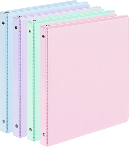 6 Pack Extra Durable 3 Ring Binders 1 inch, Sooez 1” Three Round Ring Binders with Pockets, Cute Customizable Clear View Cover for 8.5 x 11 Letter Size Papers, Pastels School Office Supplies for Girl