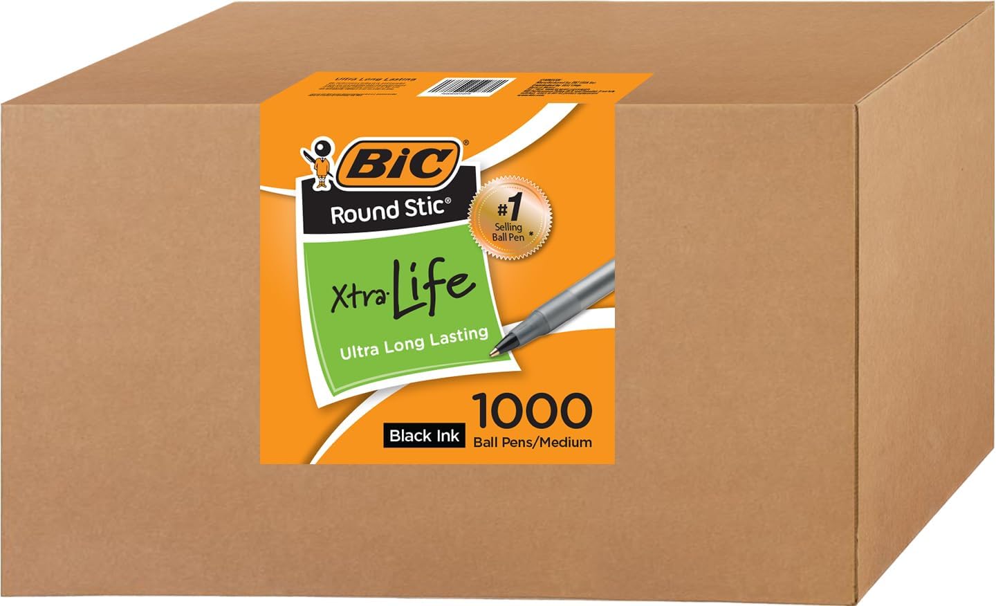 BIC Round Stic Xtra Life Ballpoint Pens, Bulk Pack of Black Ink Pens, Medium point 1.0 mm, Pack of 300