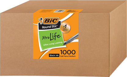 BIC Round Stic Xtra Life Ballpoint Pens, Bulk Pack of Black Ink Pens, Medium point 1.0 mm, Pack of 300