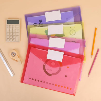 EOOUT 30 Pack 10 Color Plastic Envelopes Poly Envelopes, Hook & Loop Closure File Folders Clear Document Folders File Envelopes with Label Pocket A4 Size