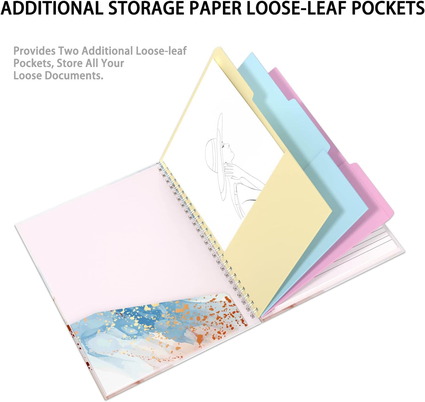 Rimilak Spiral Clipboards Folio with Refillable Lined Notepad, 14.5 x 9.8 In, Hardcover Cover with 5 Interior Pockets, Elastic Band and Pen Loop Series. Cute Stylish Clipfolio, Daisy Flower