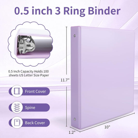 2 Inch 3-Ring Binder, 2" Round Ring Binder with 2 Inside Pockets, 6 Pack White Binders, Clear View Cover, Holds Up to 450 Sheets 8.5" x 11" Paper，Durable Binders for Office/Home/Back to School