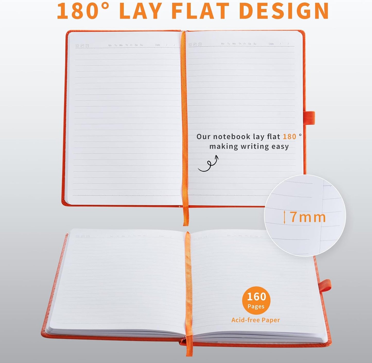 Heture 8 Pack Lined Journal Notebooks,A5 Hardcover Notebooks, 5.5 x 8.3 inch, 100GSM, 160 Pages, Classic College Ruled Notebooks for Writing/Work/Travel/College (Black)