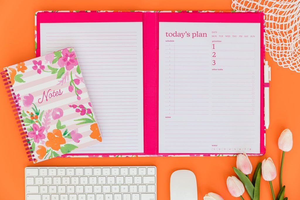 Steel Mill & Co Cute Clipboard Folio With Refillable Lined Notepad and Daily Planner, Double Clipboard Folder, 9.25" x 12.25" Padfolio for Work (Watercolor Flowers)