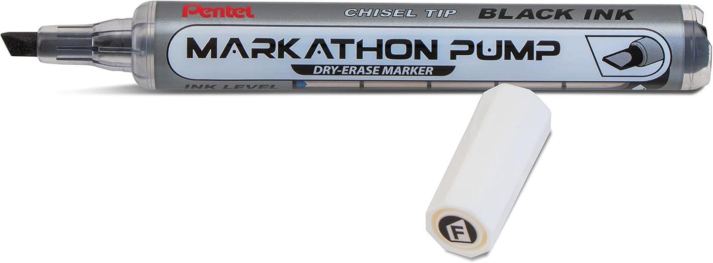 Pentel Markathon Pump Dry Erase Marker, Chisel Tip, Black Ink, 4 Pack (MWL6SXBP4A)