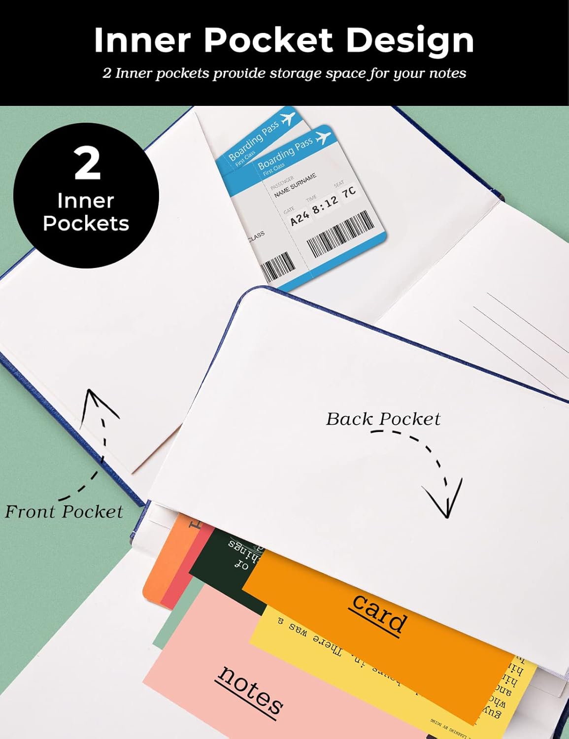 AISBUGUR Pocket Notebook Small Notebook 2-Pack, 3.7" x 5.7" Pocket Notebooks Hardcover with Thick Lined Paper, Inner Pockets, Cover Letter Embossing Design Mini Journal Notepad Black+Brown