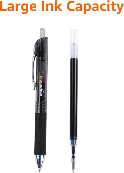 Amazon Basics Retractable Gel Pens, Fine Point 0.7mm, Smooth Writing, Assorted Colors, 12-Pack