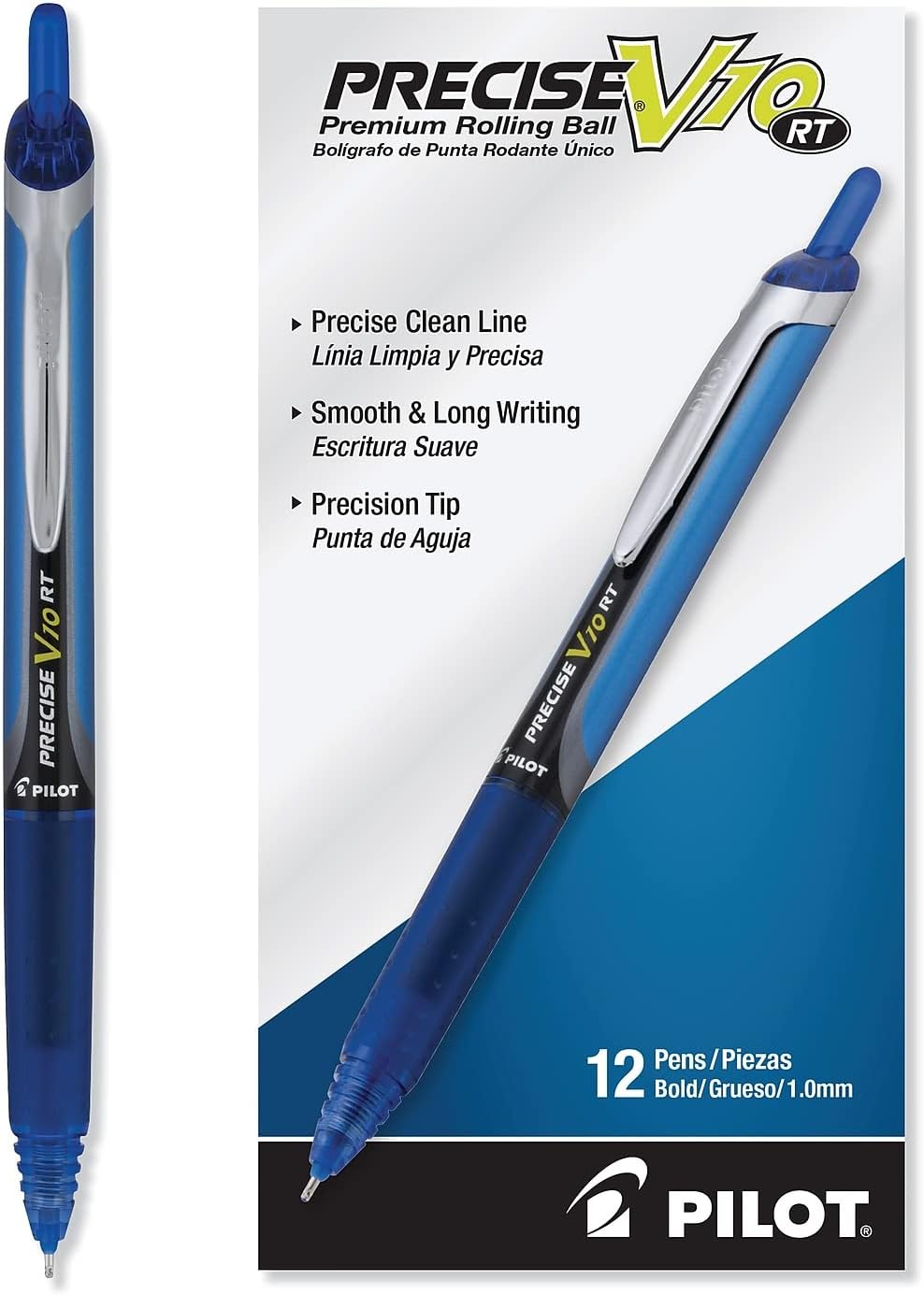 PILOT Precise V10 RT Refillable & Retractable Rolling Ball Pens, Bold Point, Black Ink, 12-Pack (13450)