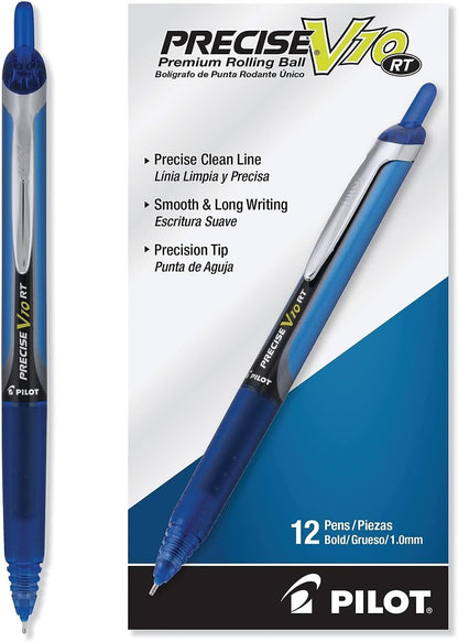 PILOT Precise V10 RT Refillable & Retractable Rolling Ball Pens, Bold Point, Black Ink, 12-Pack (13450)