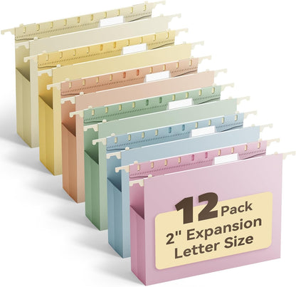 Ansook Extra Capacity Hanging File Folders Letter Size,Heavy Duty 4" Expandanle Pastel Hang Folders,6 Pack Plastic File Cabniet Folder Hanging with Tabs,Hanging File Frame Organizer