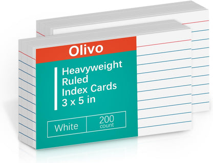 Blank Index Cards 3x5 Unlined Unruled Flash Note Cards 3" x 5", White, 100 Count, 200 GSM Heavy Weight