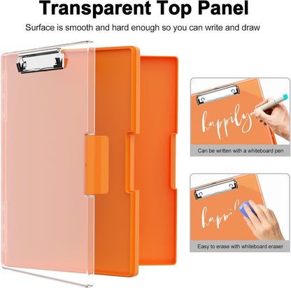 Piasoenc Clipboard with Storage, 8.5 x 11 Clip Boards with 2 Storage Case and A4 Paper Folder, Clear Dry Erase Top Panel, Heavy Duty Plastic, Folio & Side Opening, for Nurses, Teachers, Lawers,Black
