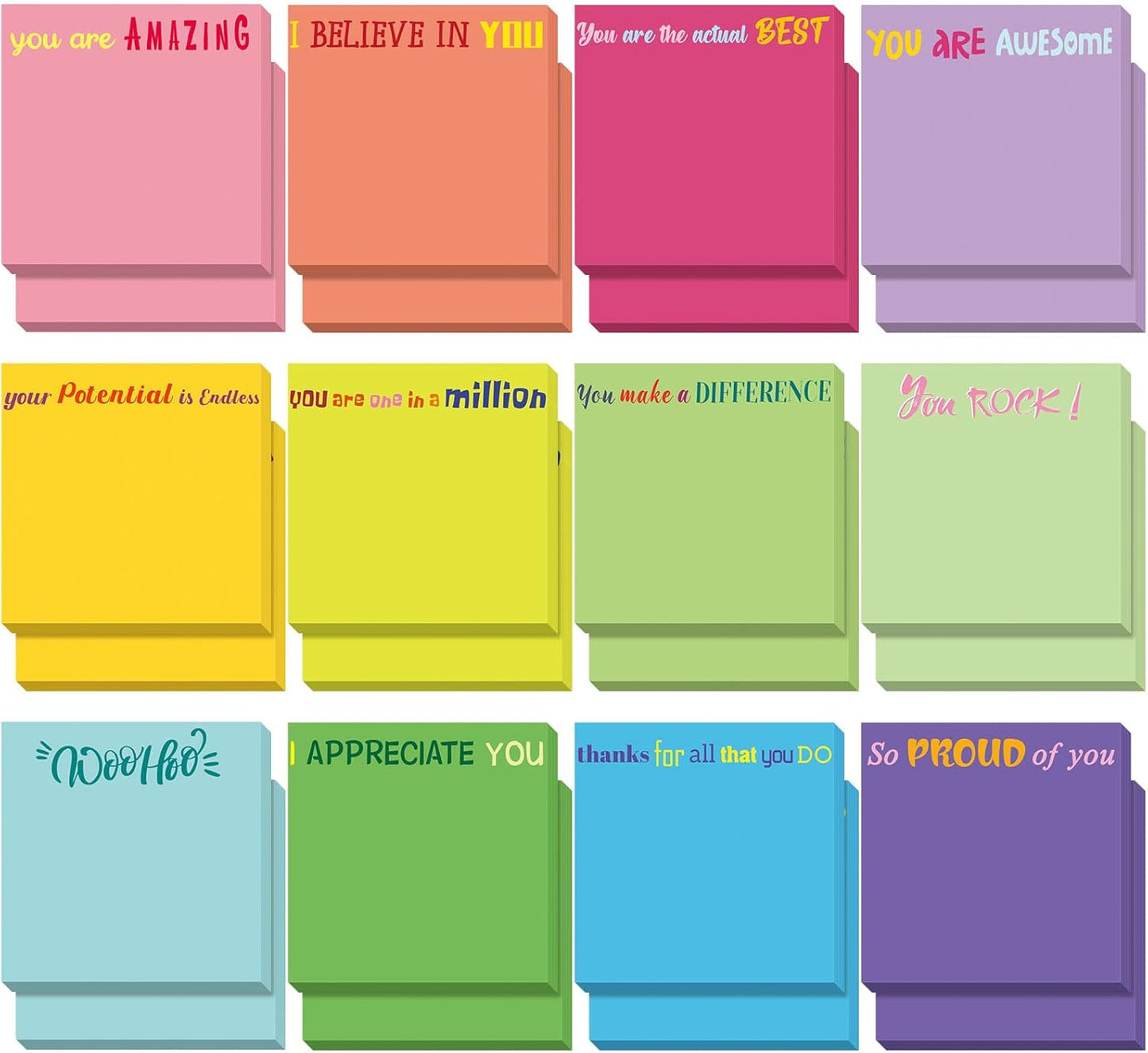 Yinder 48 Pcs Inspirational Sticky Notes Cute Motivational Sticky Notes Pad End of Year Employee Appreciation Gifts Bulk for Teacher Nurse Coworkers Office Supplies 3 x 3'' (Thank You,Dark Color)