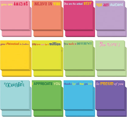 Yinder 48 Pcs Inspirational Sticky Notes Cute Motivational Sticky Notes Pad End of Year Employee Appreciation Gifts Bulk for Teacher Nurse Coworkers Office Supplies 3 x 3'' (Thank You,Dark Color)