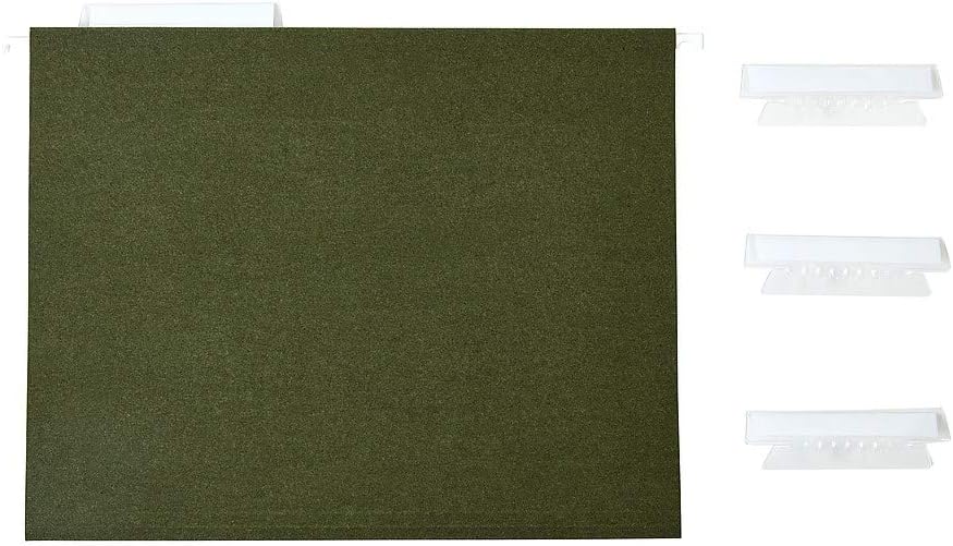 Staples Hanging File Folders, Letter Size, 1/5‑Cut Tabs, Standard Green, Includes Tabs & Paper Inserts – 25/Pack