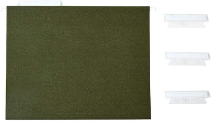 Staples Hanging File Folders, Letter Size, 1/5‑Cut Tabs, Standard Green, Includes Tabs & Paper Inserts – 25/Pack