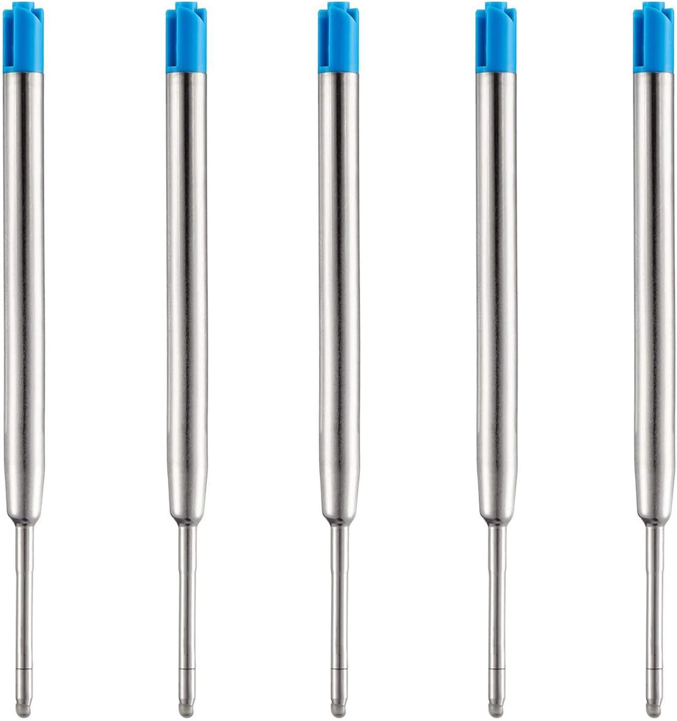 DunBong Pen Refills, Black Ink Refill Pack of 5, Replaceable Ballpoint Pen Refills, Medium Point Metal Refill (Black)