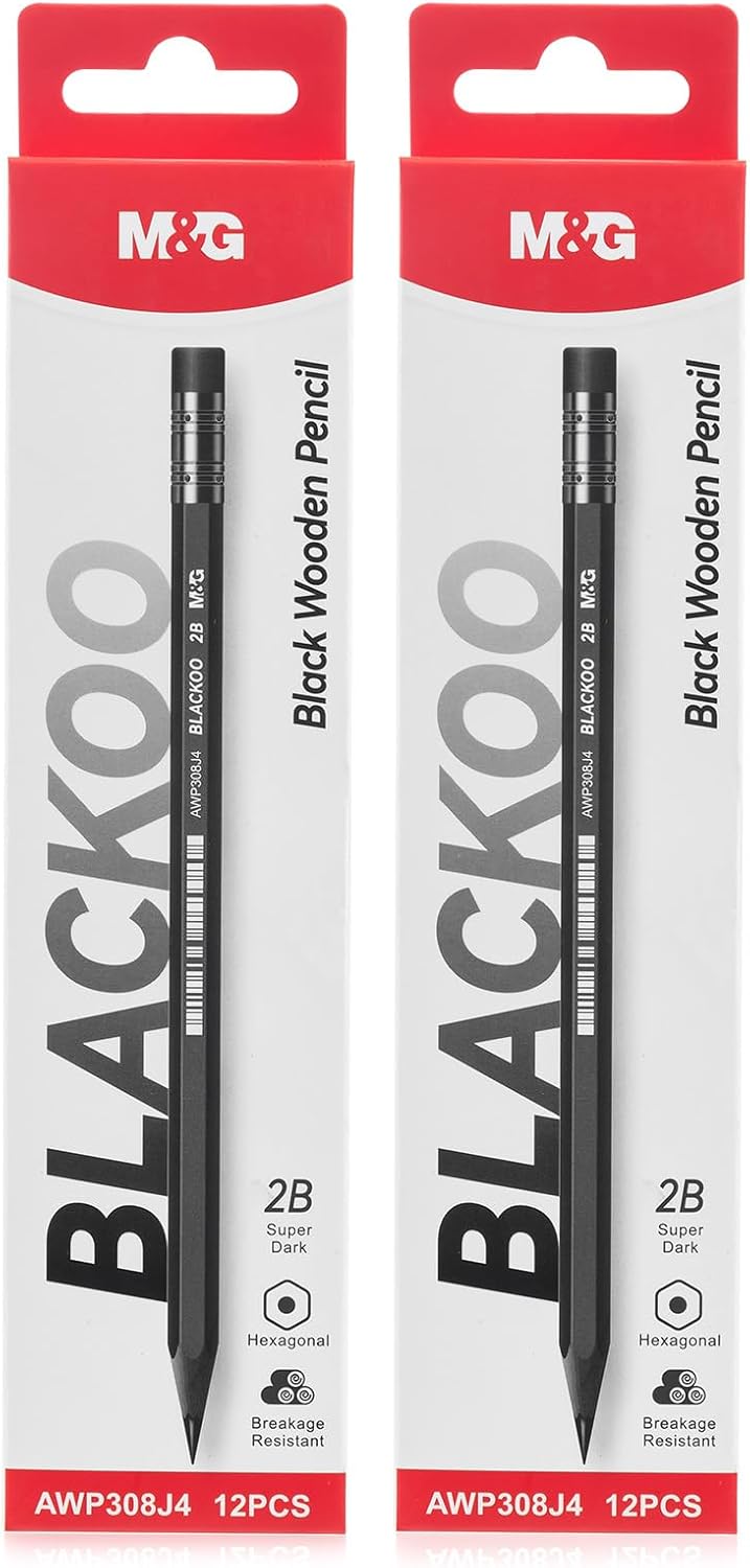 M&G Wood-Cased 2B Pencils, 24 Pack Pre-Sharpened Pencils with Top Erasers, Bulk Black Pencils for School Teacher Supplies, Writing, Drawing and Sketching