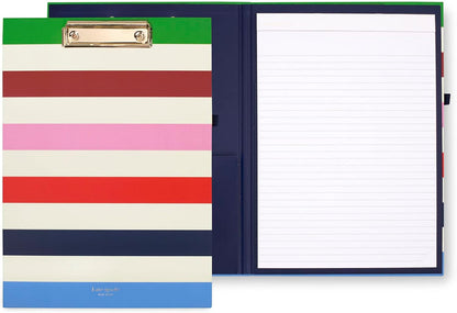 Kate Spade New York Clipboard Folio with Low Profile Clip, Black Professional Padfolio Includes Lined Notepad, Pen Loop, and Pocket, Polka Dots