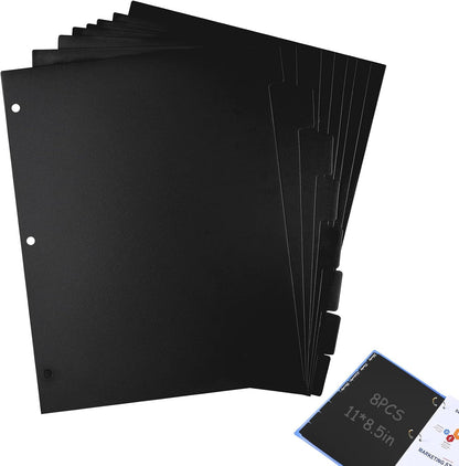 8Pcs 3 Ring Black Binder Dividers with 8 Tabs,A4 Sturdy Plastic Dividers Aesthetic Dividers for Binder,Insertable Black Binder for Office Homework Notebook Binder Page Supplies