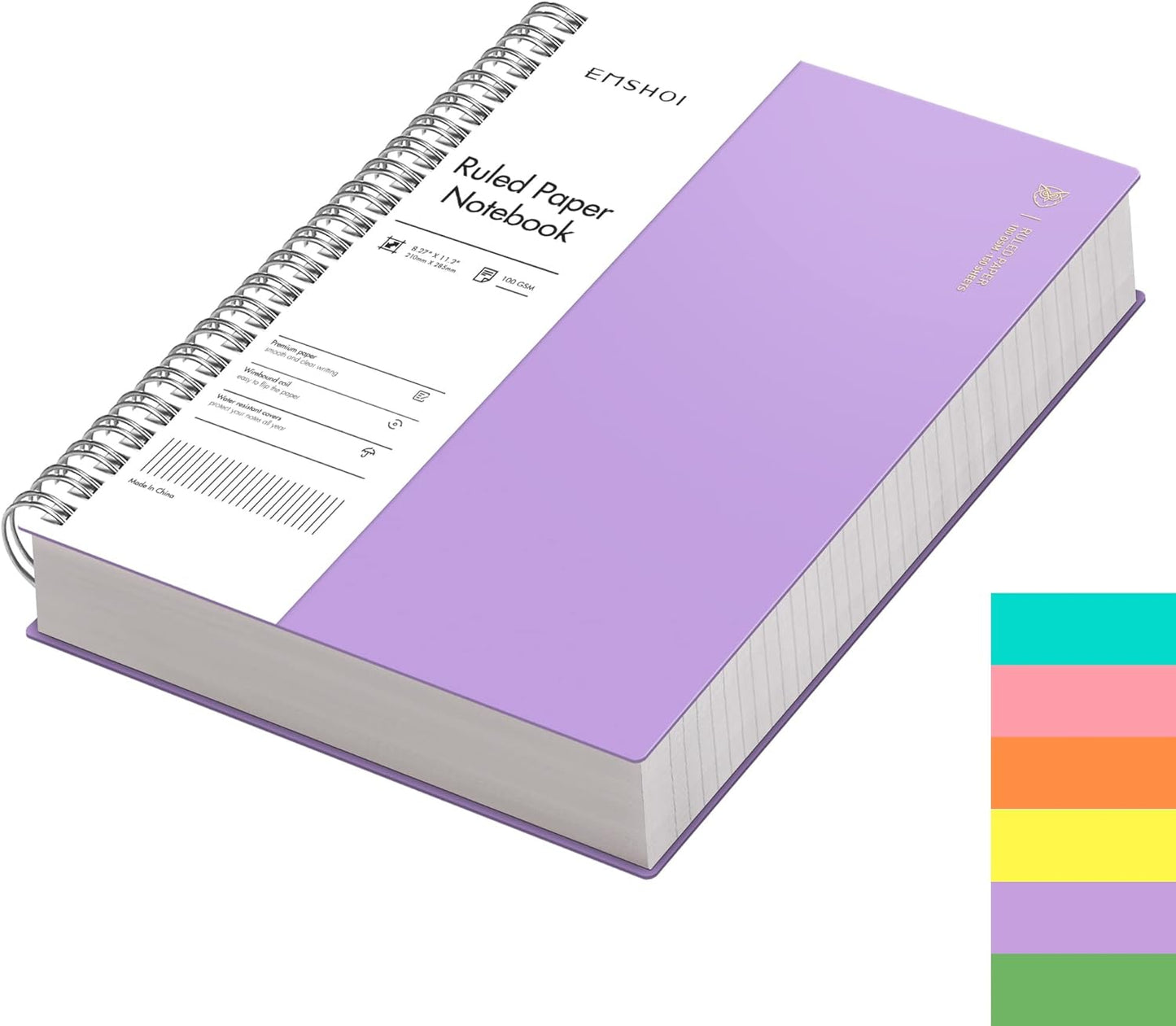 EMSHOI A5 Spiral Notebook College Ruled Lined Journal, Small 5.7" X 8.22", 300 Pages/150 Sheets, 100gsm Thick Paper, Waterproof Hardcover, for Office School Women Men Work Writing Notes, Blue