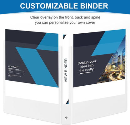 1/2 Inch 3-Ring Binder, 0.5-inch Round Ring Binder with 2 Inside Pockets, 12 Pack White Binders, Clear View CoverBinder Holds 8.5'' x 11''Paper for Office/Home/Back to School