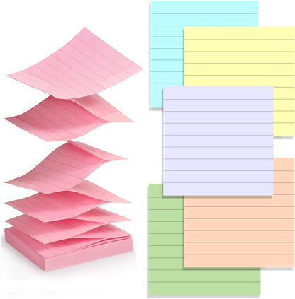 ZYTIN Pop Up Sticky Notes Lined 3x3 inch, Easy to Post Sticky Notes with Lines, 600 Sheet, Pink Purple Blue Yellow Green Orange Color, Office Accessories
