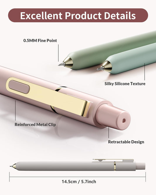SUNEE Gel Pens, 6 Pack 0.5mm Pens Fine Point Smooth Writing Pens with Quick-Dry Black Ink, Cute Aesthetic School Office Note-Taking Pens for Journaling - Morandi